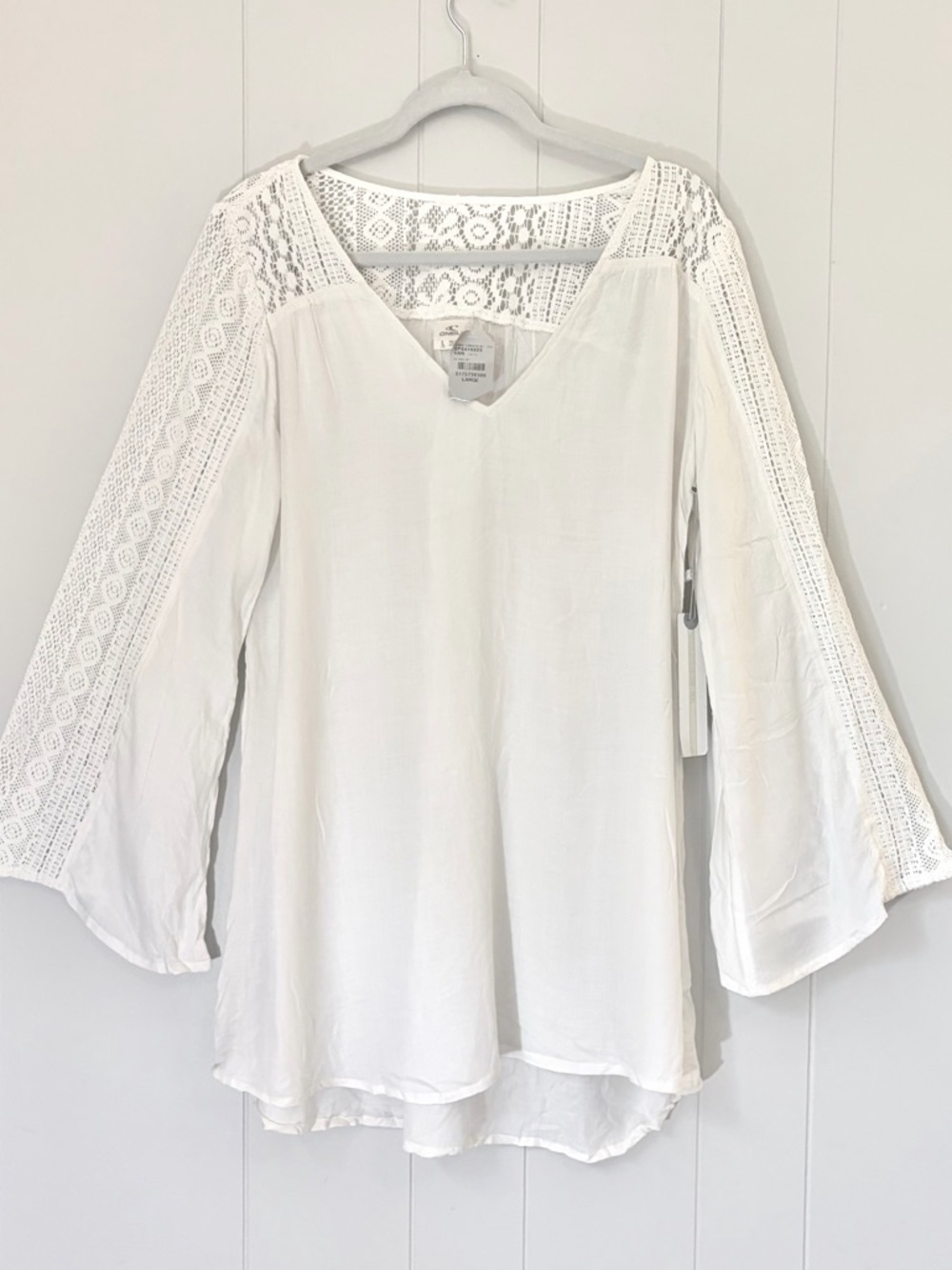 NWT O'Neill White Lace Inset VNeck Tunic Cover Up Beach Festival Large
